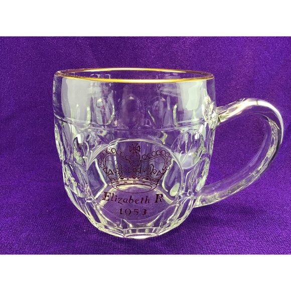 Coronation Mug Queen Elizabeth II June 2nd 1953 Glass Coronation Beer Mug - Picture 7 of 11